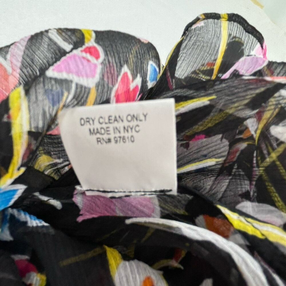 Leggiadro Sheer Printed Silk Belted Tunic Blouse Multi Color Wild Flower Size 6 - Picture 8 of 12